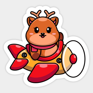 Cute baby deer driving plane cartoon Sticker